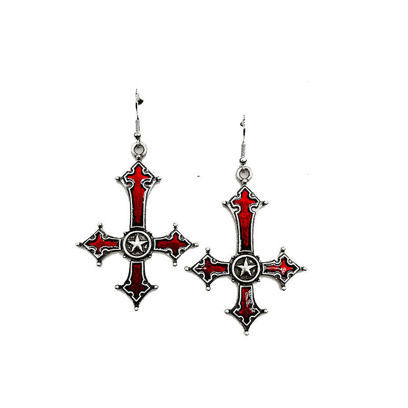 Euramerican Dark Gothic Inverted Cross Earrings-Jewearrings