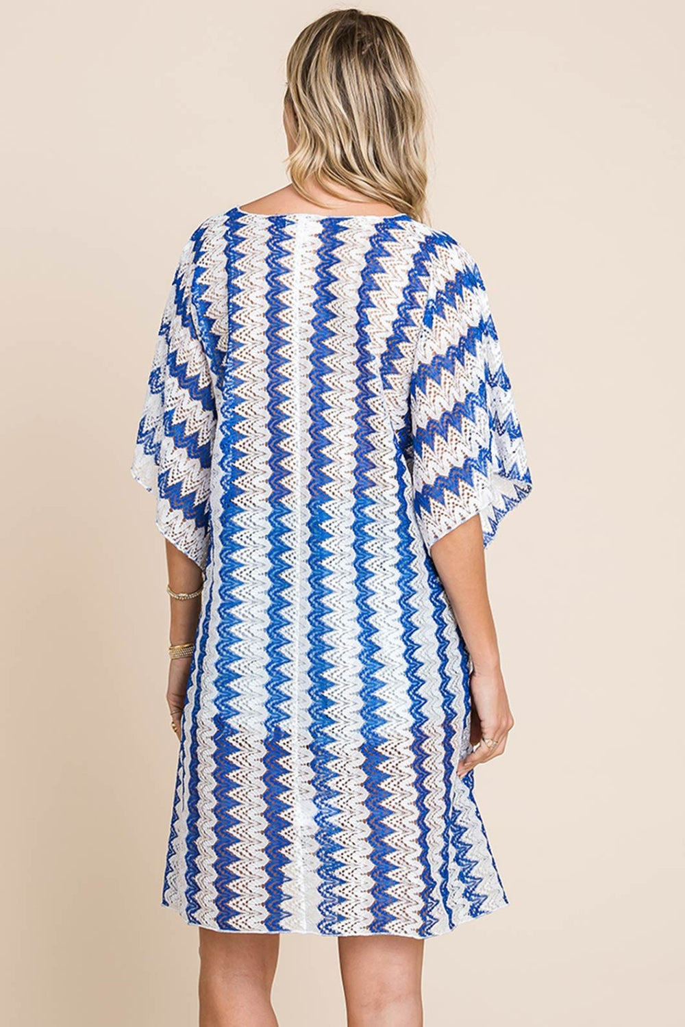 Cotton Bleu by Nu Lab Tied Striped Plunge Half Sleeve Cover-Up-Jewearrings