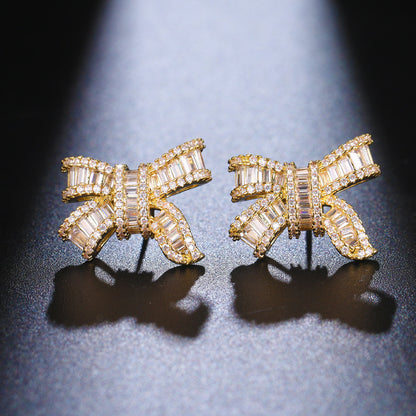 Temperament Bow Knot Zircon Earrings Female Beautiful-Jewearrings