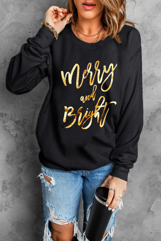 Letter Graphic Round Neck Sweatshirt-Jewearrings