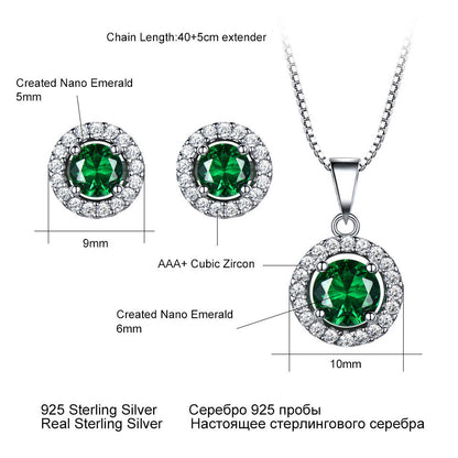 Emerald 925 Sterling Silver Round Earrings Pendants Two-Piece Outfit-Jewearrings