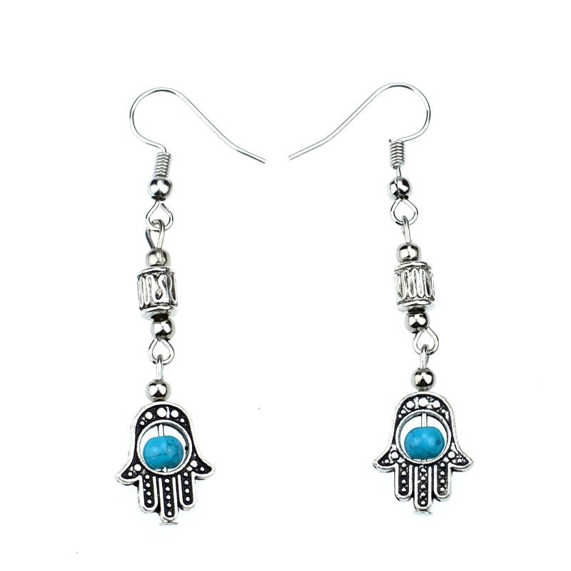 Eye Buddha Handheld Colorful Silver Beaded Vintage Pendant Earrings-Jewearrings