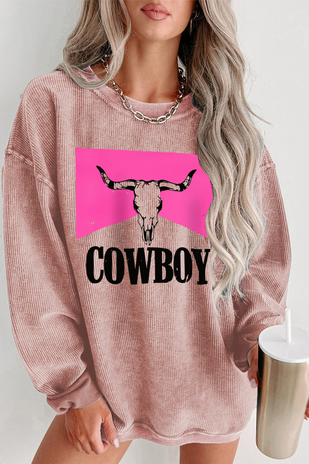 COWBOY Graphic Round Neck Sweatshirt-Jewearrings