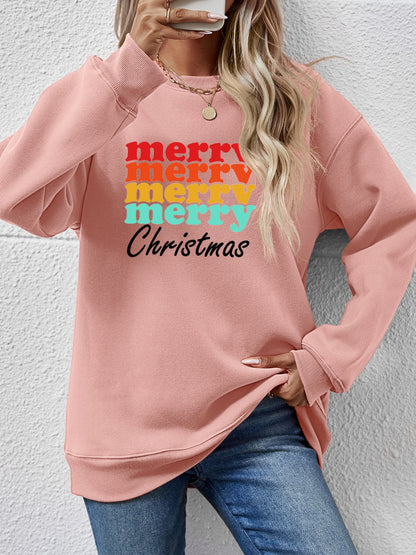 MERRY CHRISTMAS Graphic Long Sleeve Sweatshirt-Jewearrings