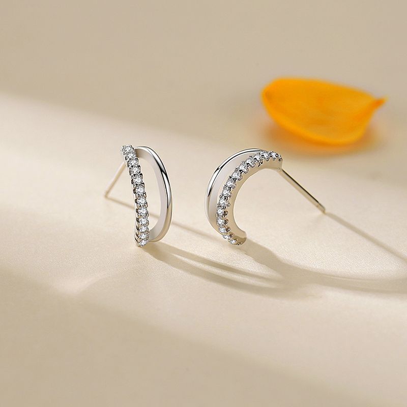 S925 Sterling Silver Double Layer C Stud Earrings-Jewearrings