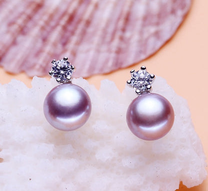 Six claws freshwater pearl silver earrings 8-9mm inlaid zircon earrings earrings jewelry-Jewearrings