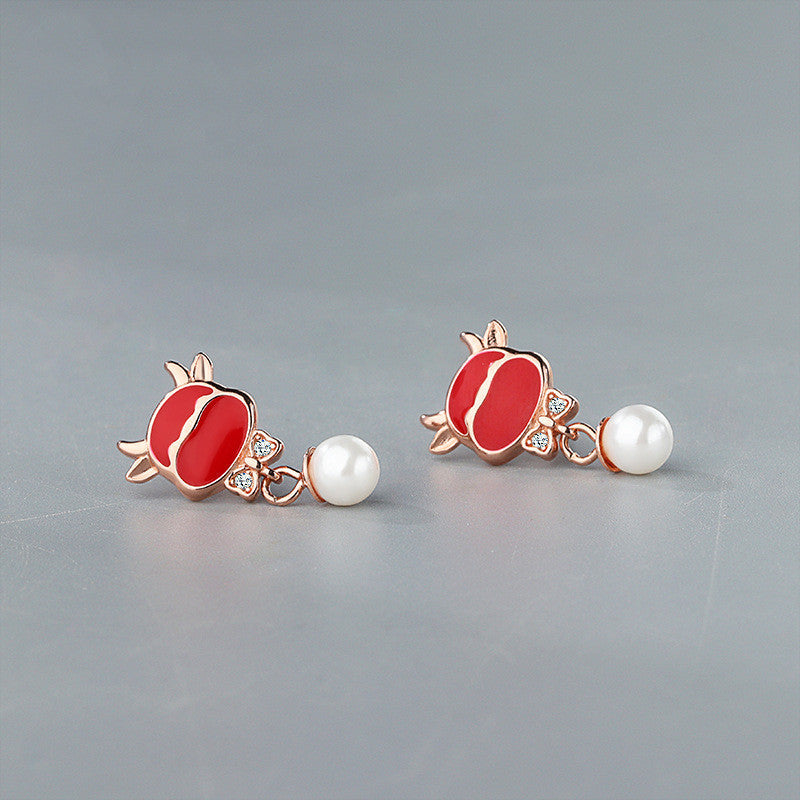 Pure Silver Earrings Female Korean Calf Earrings Freshwater Pearl Earrings-Jewearrings