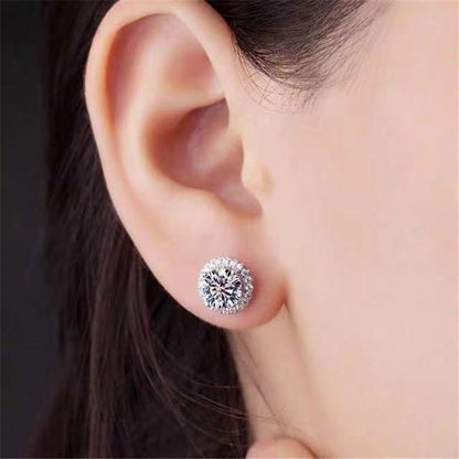 Moissanite Round Bag Stud Earrings D Color Fashion Group Setting-Jewearrings