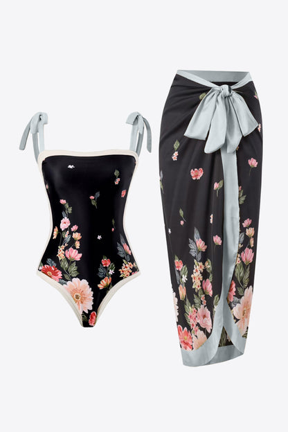 Floral Tie-Shoulder Two-Piece Swim Set-Jewearrings