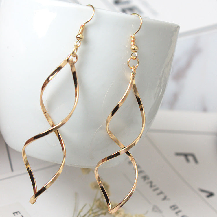 Wavy spiral cross curved earrings-Jewearrings