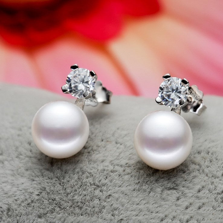 Round pearl stud earrings-Jewearrings