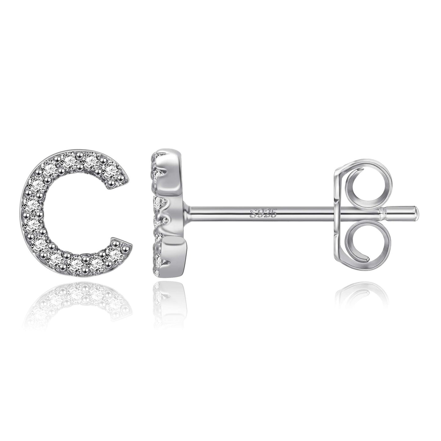 Simple Rhinestone Silver Needle English Alphabet Letter Earrings-Jewearrings