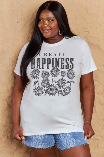 Simply Love Full Size CREATE HAPPINESS Graphic Cotton T-Shirt-Jewearrings