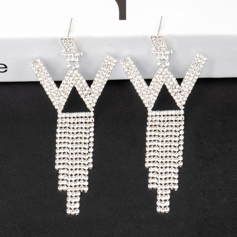 Fashion Jewelry 925 Silver Needle Ornaments Rhinestone Letter B Earrings Banquet Tassel Ear Ornaments Female-Jewearrings