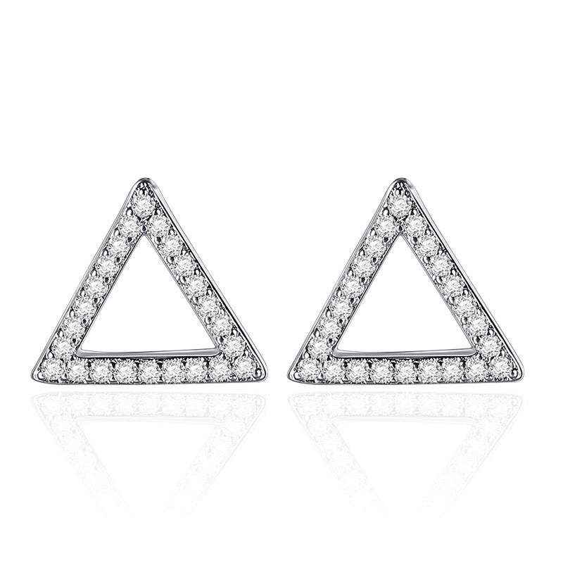 Women's Rhinestone Zircon Geometric Five-pointed Star Silver Stud Earrings-Jewearrings