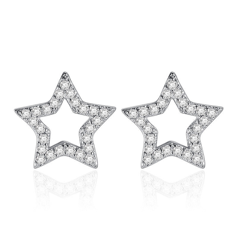 Women's Rhinestone Zircon Geometric Five-pointed Star Silver Stud Earrings-Jewearrings