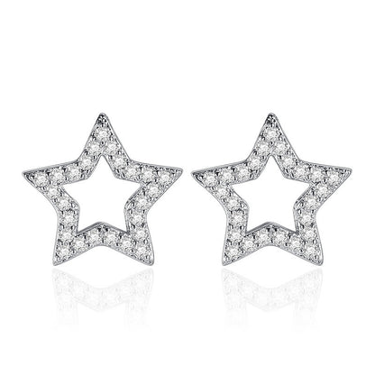 Women's Rhinestone Zircon Geometric Five-pointed Star Silver Stud Earrings-Jewearrings