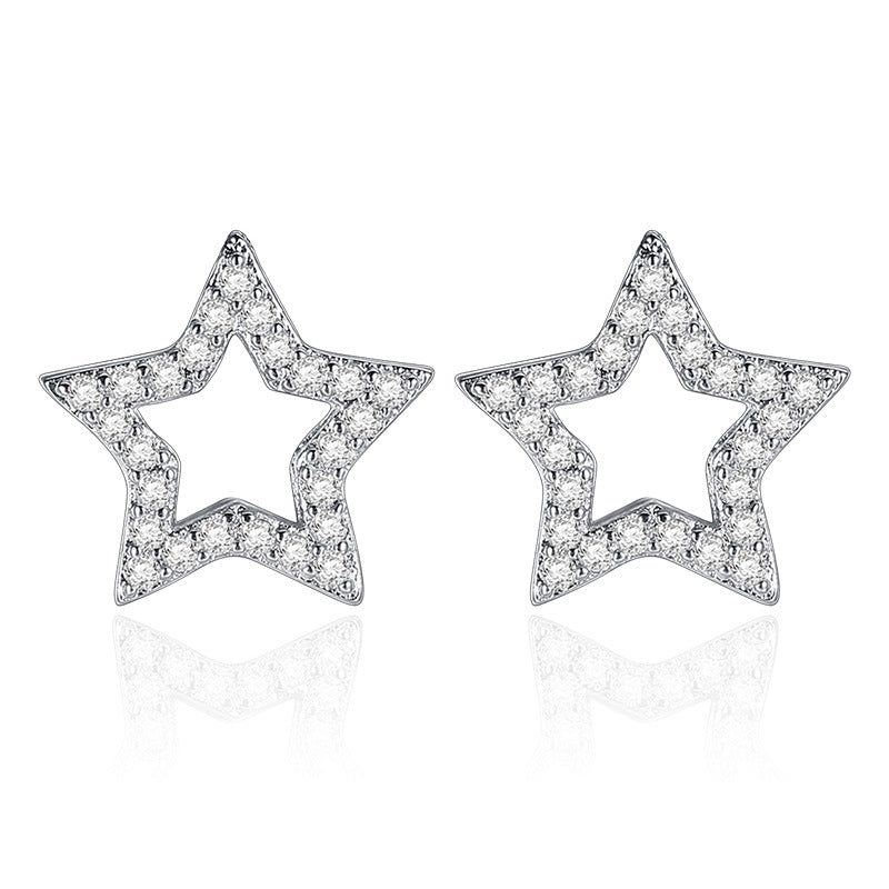 Women's Rhinestone Zircon Geometric Five-pointed Star Silver Stud Earrings-Jewearrings