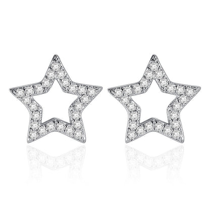 Women's Rhinestone Zircon Geometric Five-pointed Star Silver Stud Earrings-Jewearrings