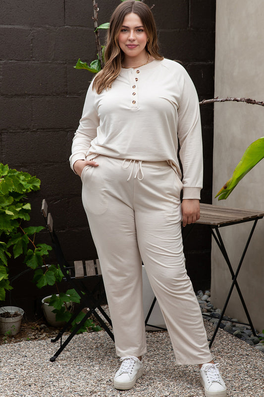 Plus Size Half Button Top and Pants Set-Jewearrings