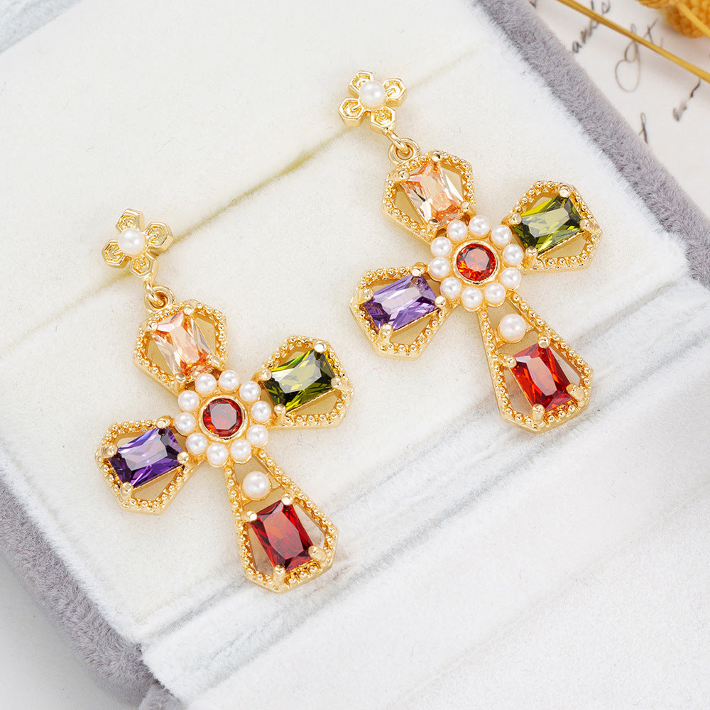 Luxury Stud Earrings Gold-plated Color Zircon Ornament-Jewearrings