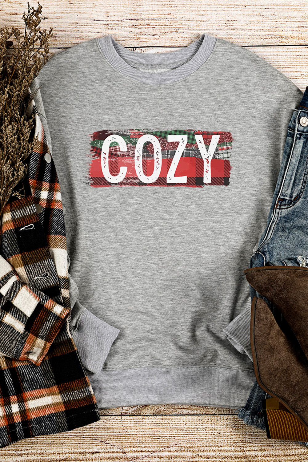 COZY Graphic Drop Shoulder Sweatshirt-Jewearrings