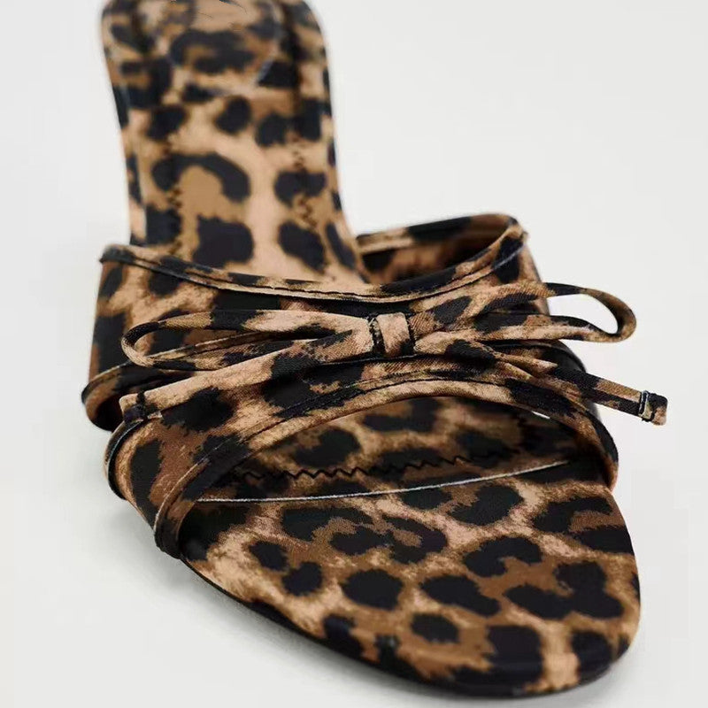 Bow Leopard Kitten Heel Sandals-Jewearrings