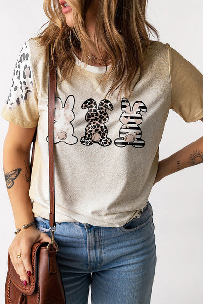 Easter Leopard Rabbit Graphic T-Shirt-Jewearrings