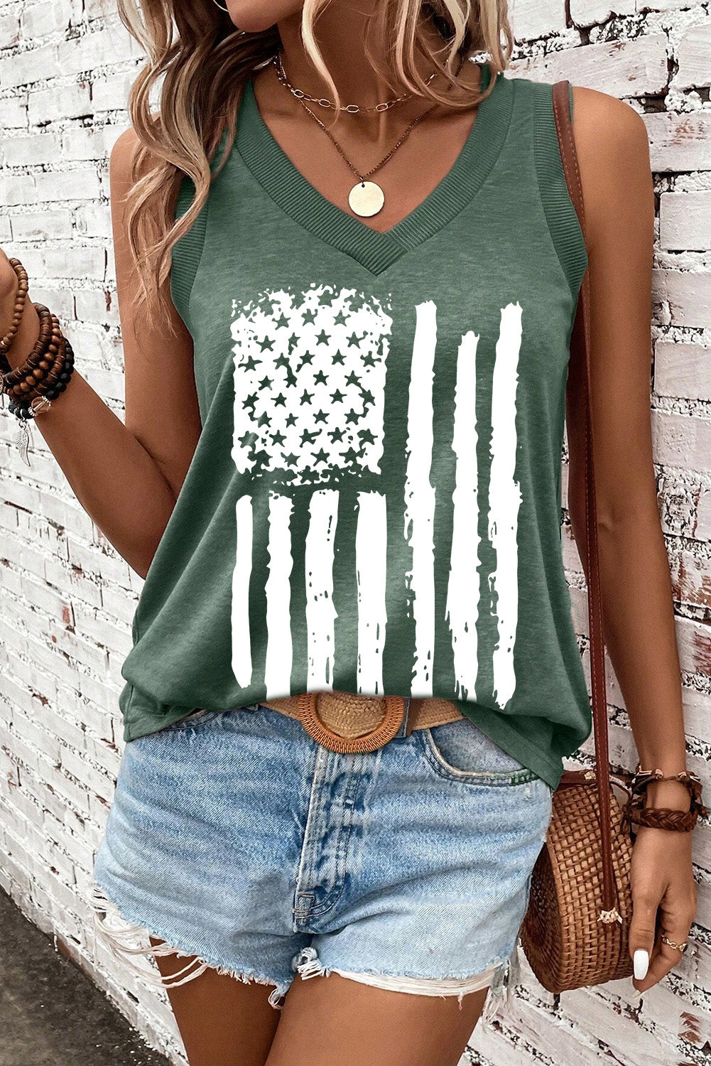 US Flag V-Neck Tank-Jewearrings