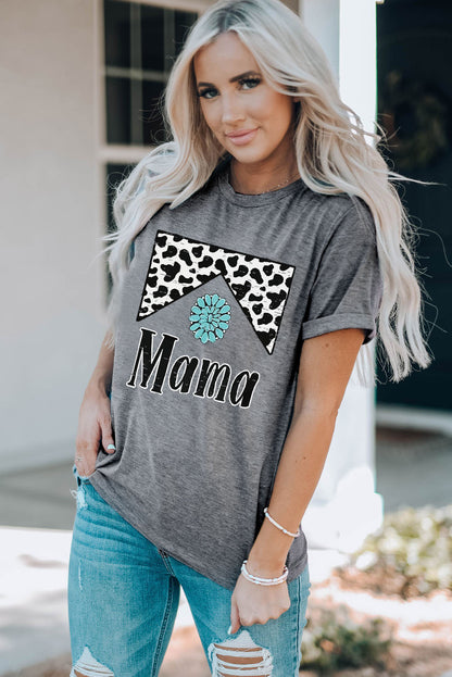 MAMA Graphic Cuffed Sleeve Round Neck Tee-Jewearrings