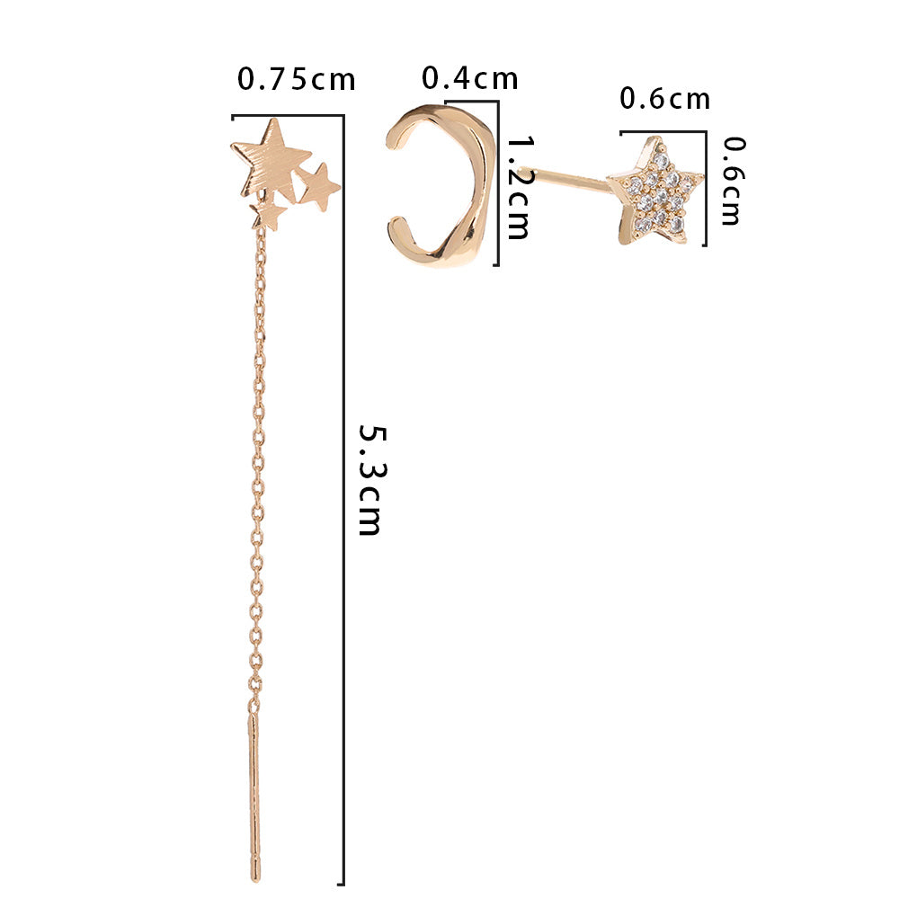 Five-pointed Star Set Ear Clip Stud Copper Micro-zircon Earrings-Jewearrings