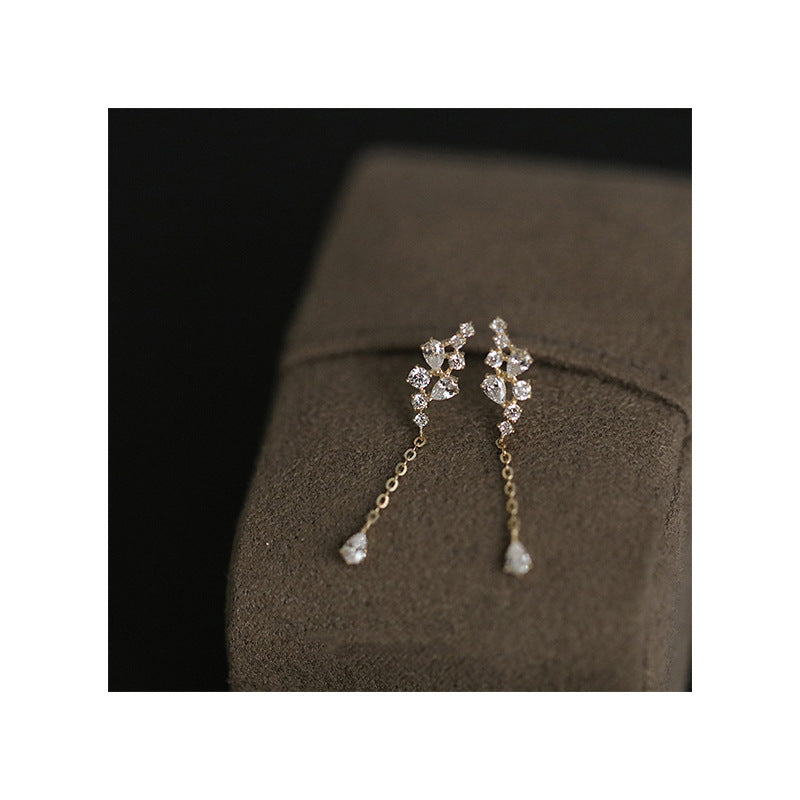 925 Silver Stud Earrings Simple Fashion Smart Water Drop Branches And Leaves-Jewearrings