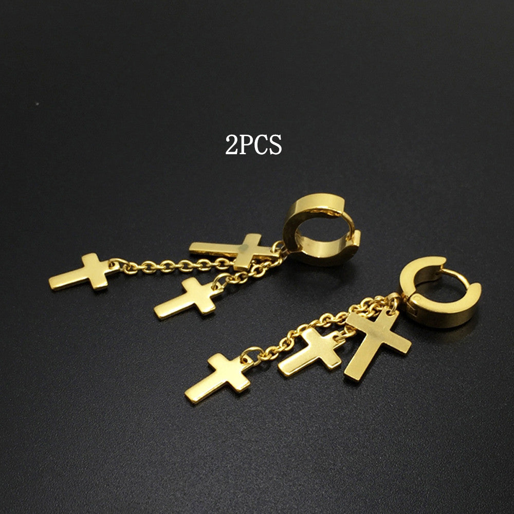 Tassel Cross Stainless Steel Stud Earrings-Jewearrings