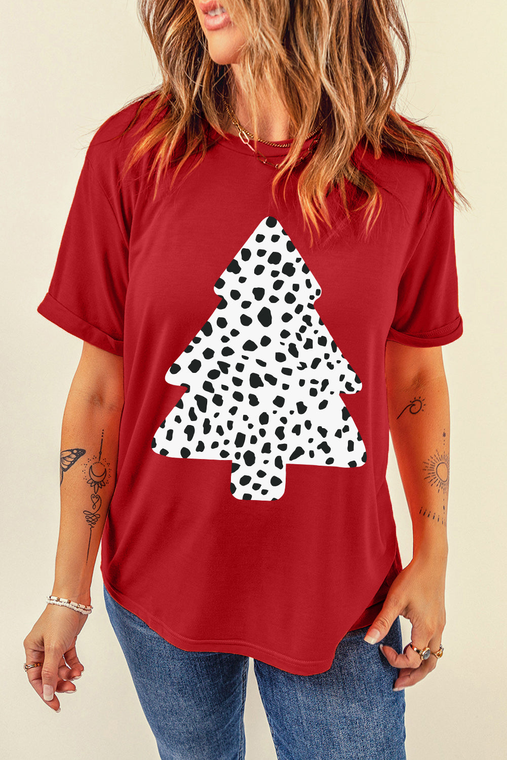 Christmas Tree Graphic Short Sleeve T-Shirt-Jewearrings