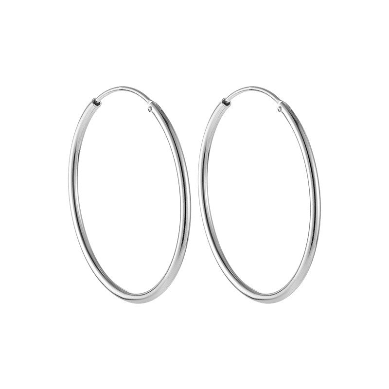 Simple Fashion Personality Circle Shape Light Body S925 Sterling Silver Ear Hoop Earrings-Jewearrings