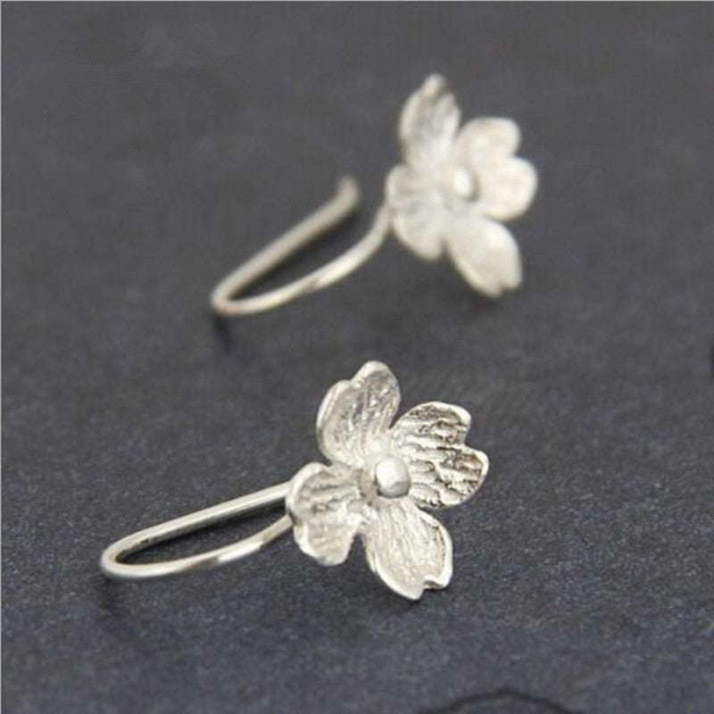 S925 Sterling Silver Earrings Classic Four-petal Lucky Flower Ear Hook-Jewearrings