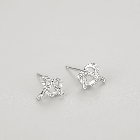 S925 Sterling Silver Micro-inlaid Fully Jeweled Loving Heart Cross Stud Earrings For Women-Jewearrings