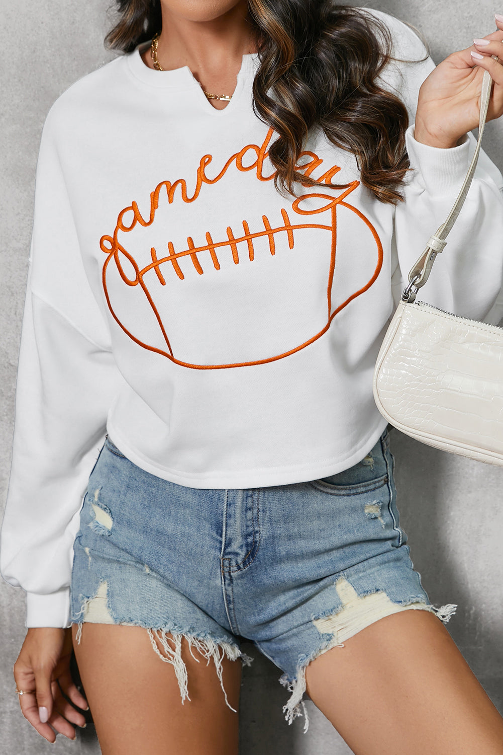 GAME DAY Ball Graphic Notched Sweatshirt-Jewearrings