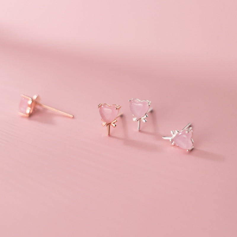 Silver forest series small pink crystal love candy earrings-Jewearrings