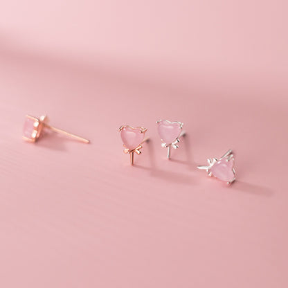 Silver forest series small pink crystal love candy earrings-Jewearrings