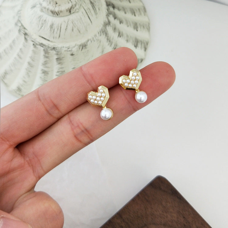 Mini Pearl Geometric Circle Stud Earrings Cold Wind Earrings-Jewearrings