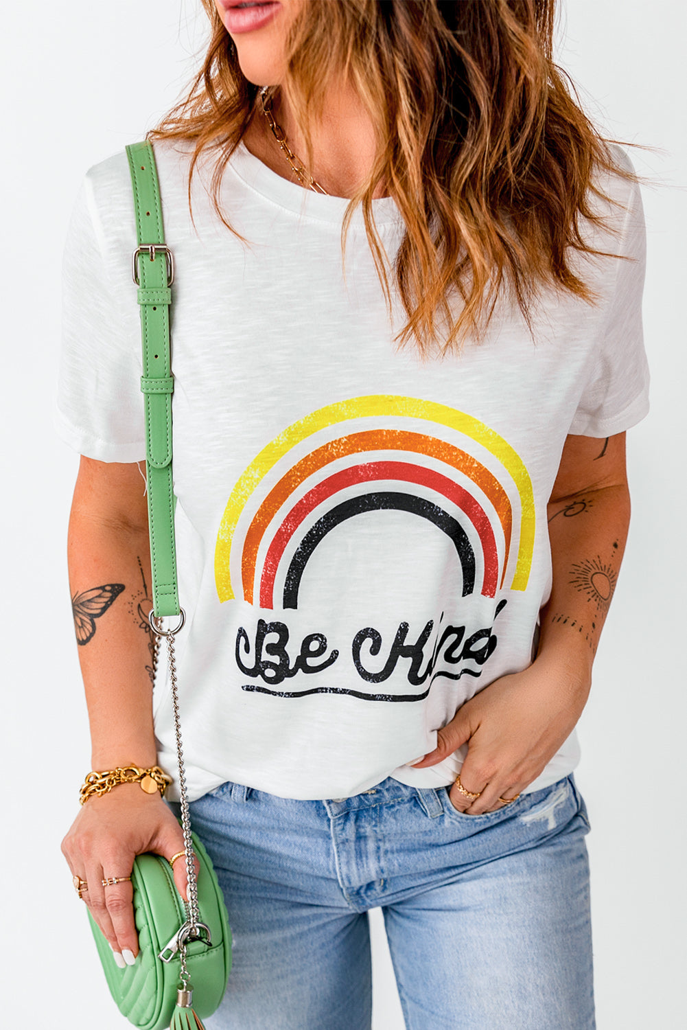 Rainbow Graphic Round Neck Short Sleeve Tee-Jewearrings