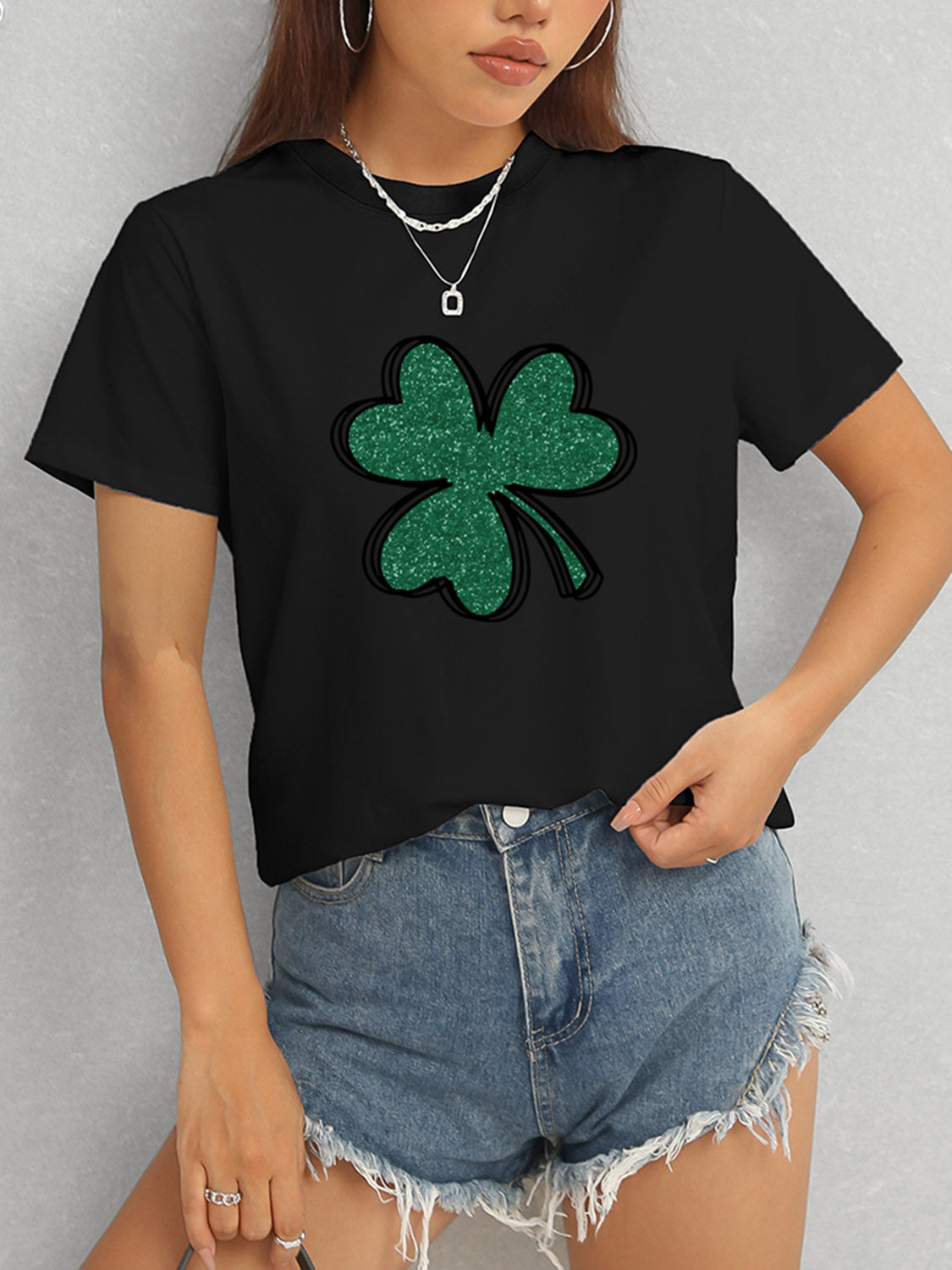 Lucky Clover Round Neck T-Shirt-Jewearrings