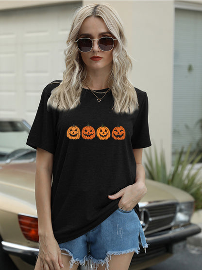 Full Size Round Neck Short Sleeve Jack-O'-Lantern Graphic T-Shirt-Jewearrings