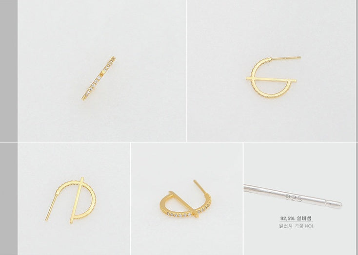 Han Jinying Korean version S925 sterling silver studs fashion personality CHIC wind simple micro zircon geometric Earrings-Jewearrings