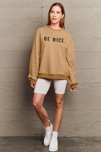 Simply Love Full Size BE NICE Graphic Sweatshirt-Jewearrings