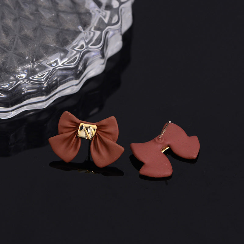 Fashion Trend Earrings Simple Personality Metal Texture Earrings Bow-Jewearrings