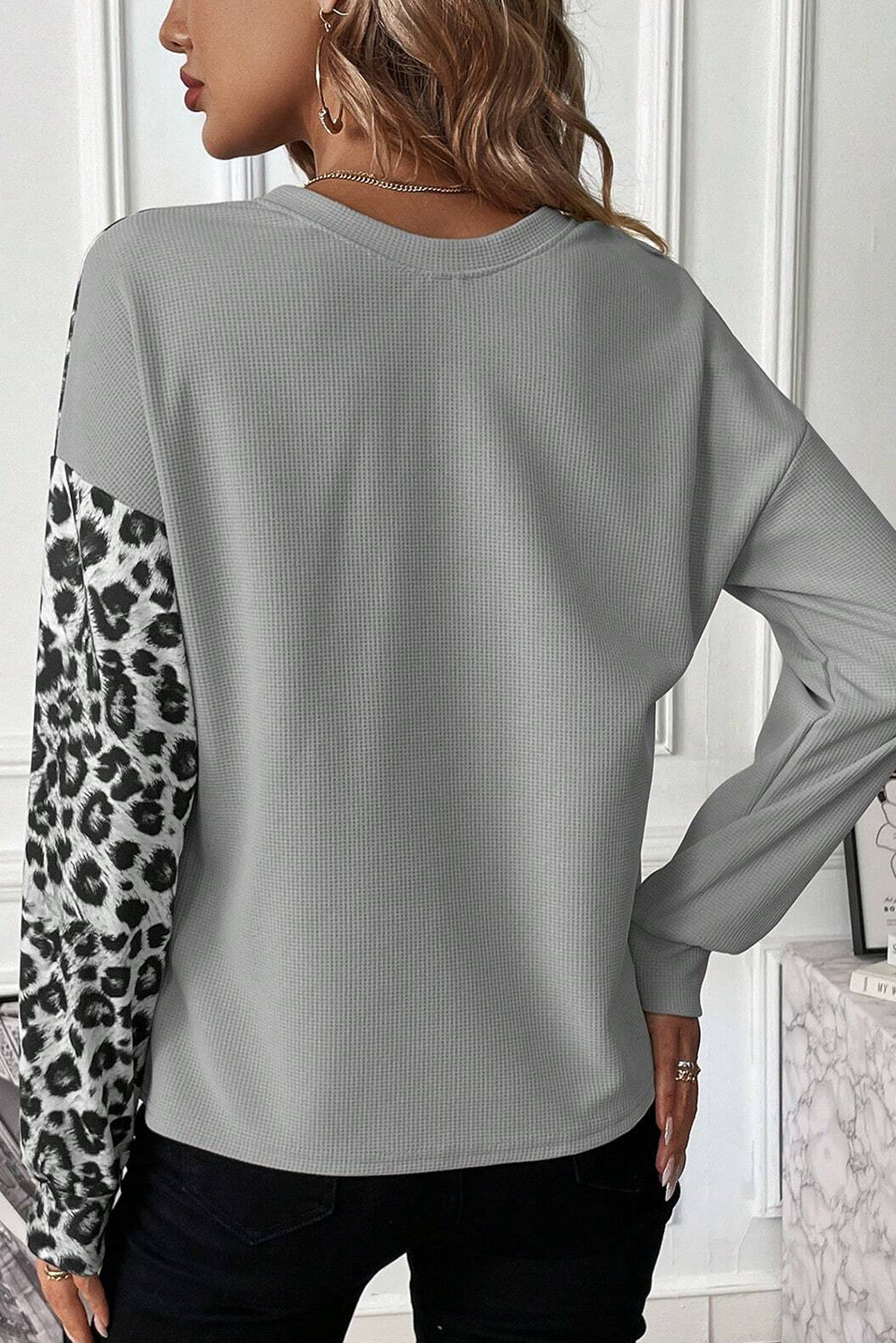 Leopard Color Block Round Neck T-Shirt-Jewearrings