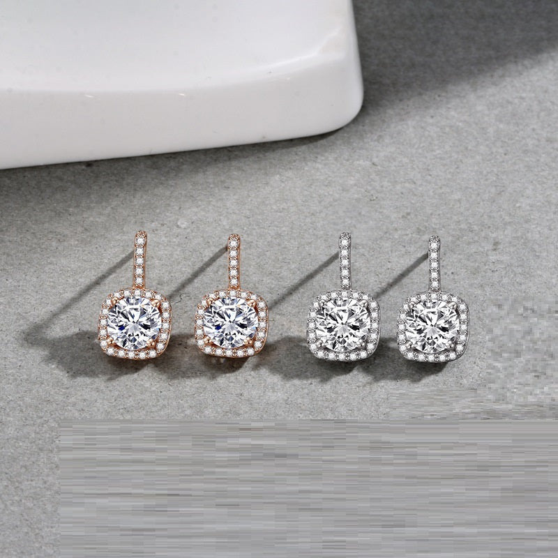 Women's Korean-style Simple 925 Sterling Silver Square Zircon Stud Earrings-Jewearrings