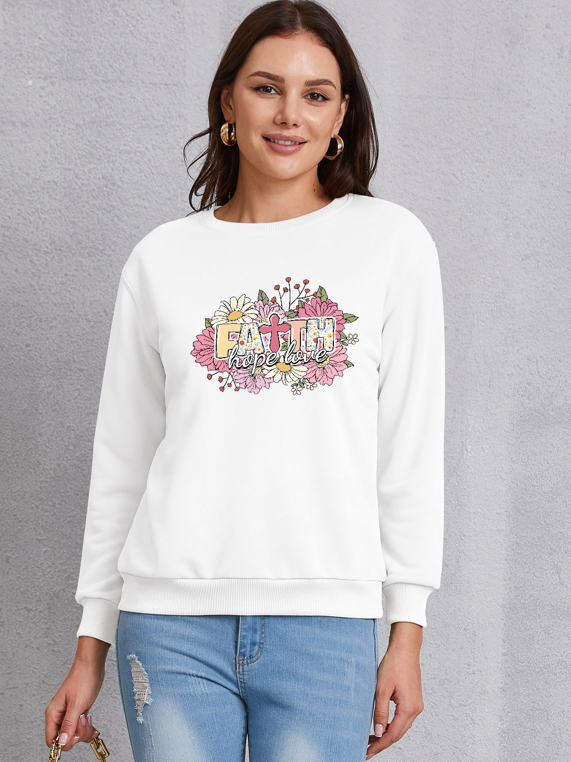 FAITH HOPE LOVE Round Neck Sweatshirt-Jewearrings